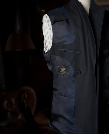Herringbone Double-Breasted Suit Jacket - Navy