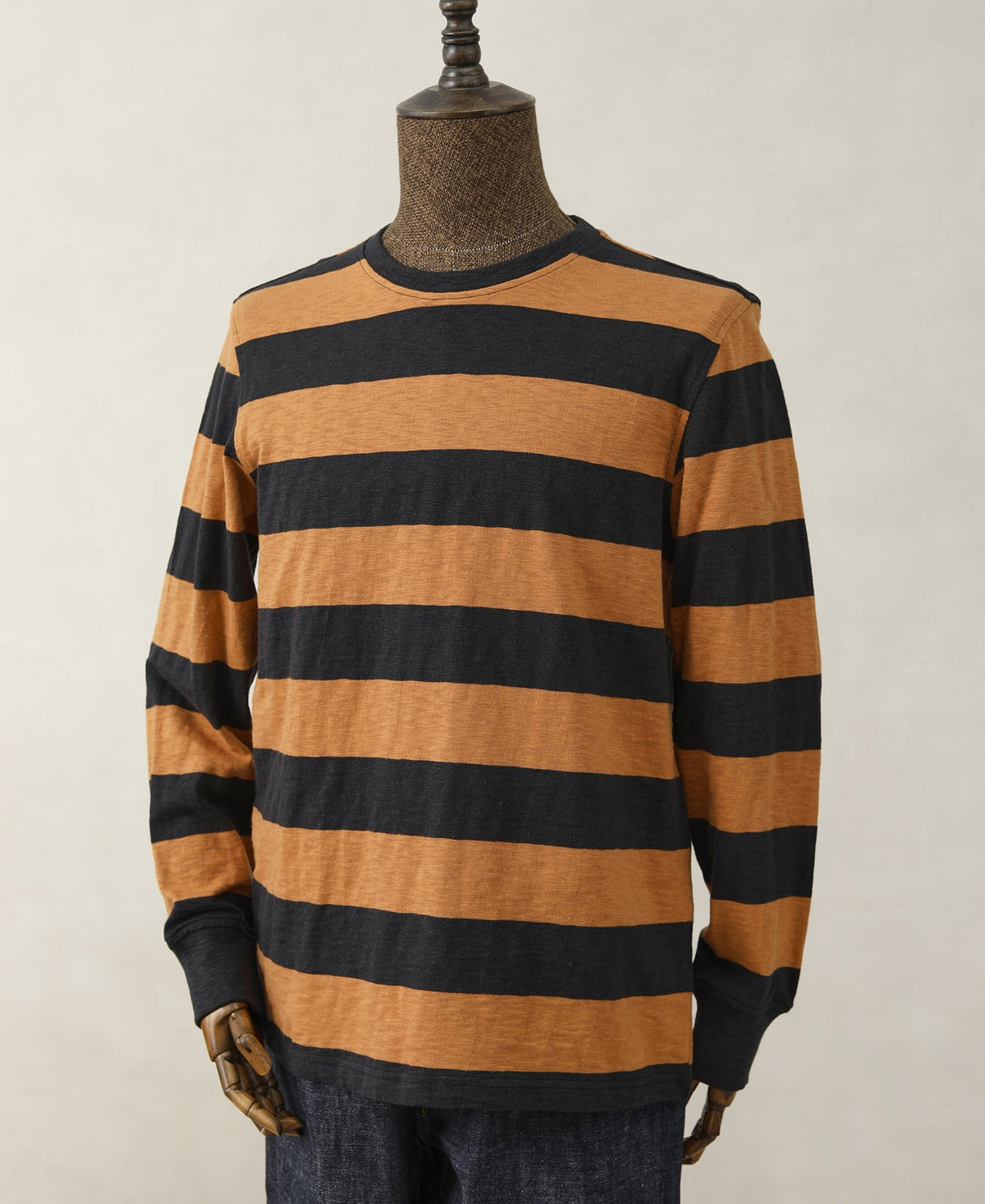 Wide Striped Long Sleeve T-Shirt - Black/Orange
