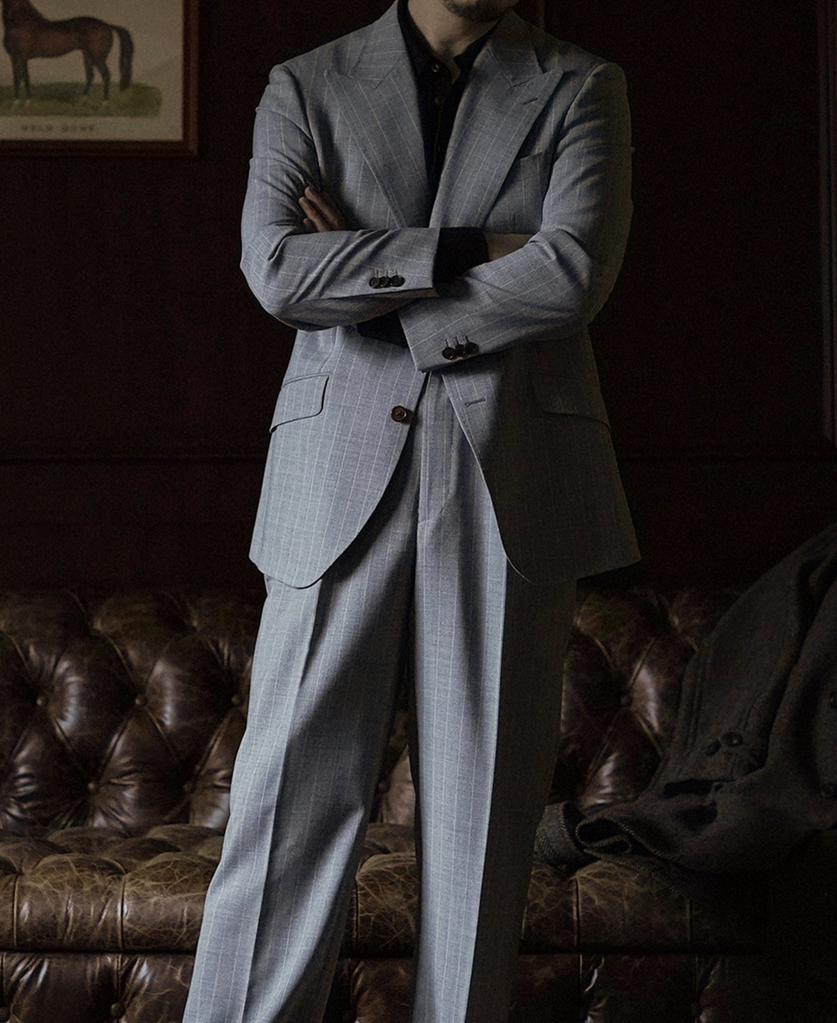 Gray Striped Wool-Blend Suit Jacket - Single-Breasted Peak Lapel