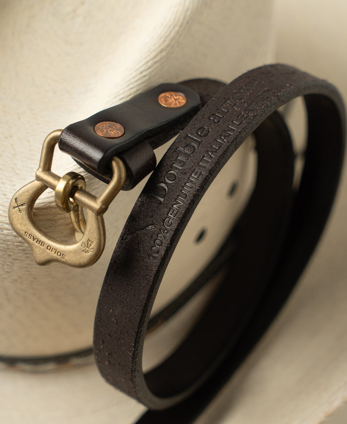 Brass Buckle Cowhide Belt - Brown