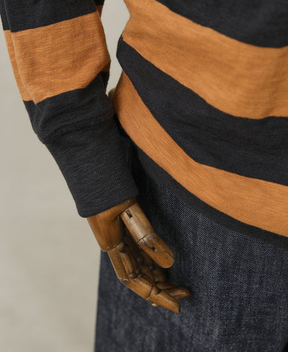 Wide Striped Long Sleeve T-Shirt - Black/Orange