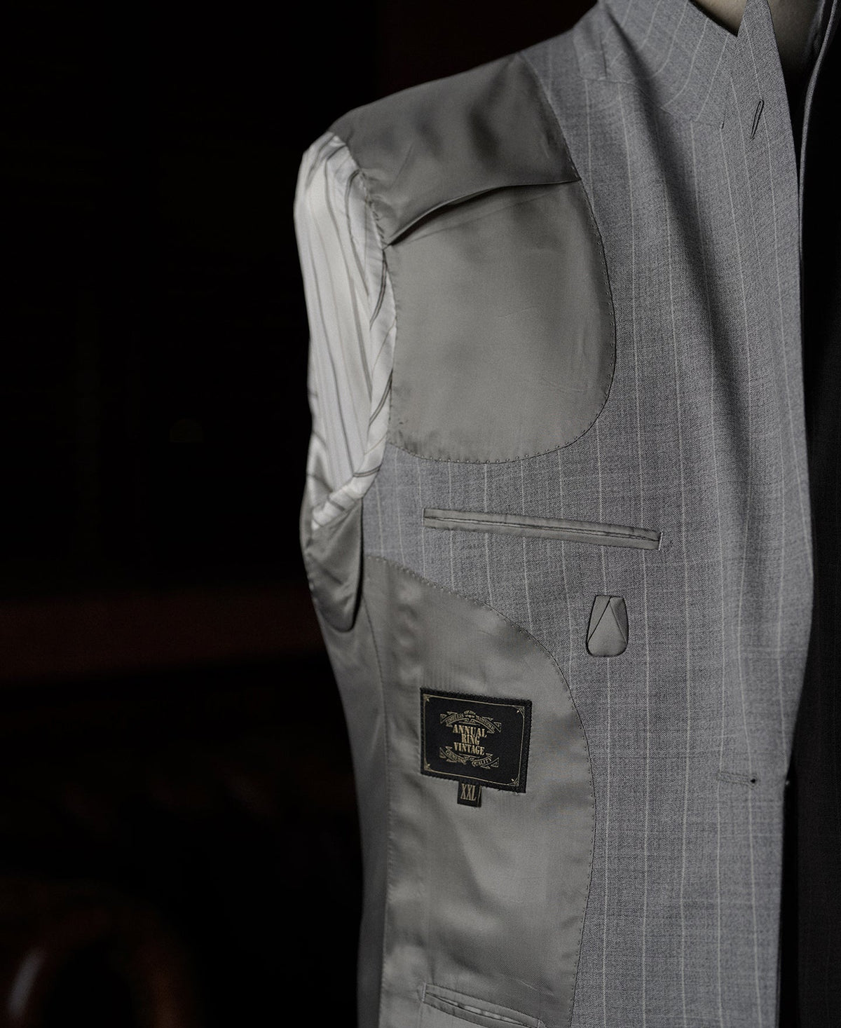 Gray Striped Wool-Blend Suit Jacket - Single-Breasted Peak Lapel