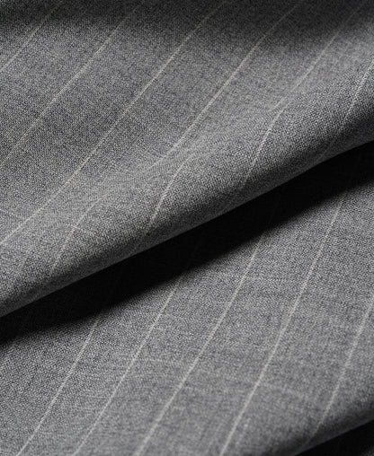 Gray Striped Wool-Blend Suit Jacket - Single-Breasted Peak Lapel