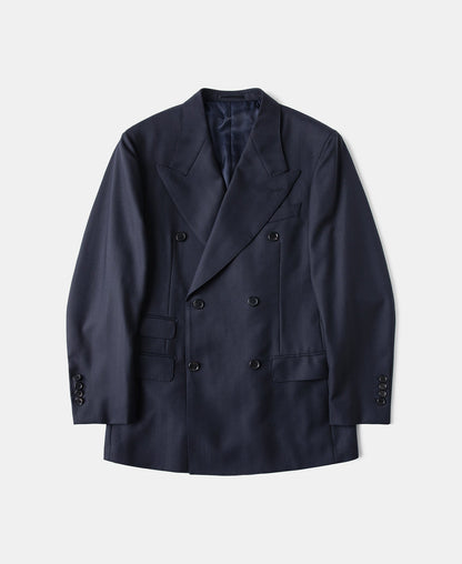 Herringbone Double-Breasted Suit Jacket - Navy