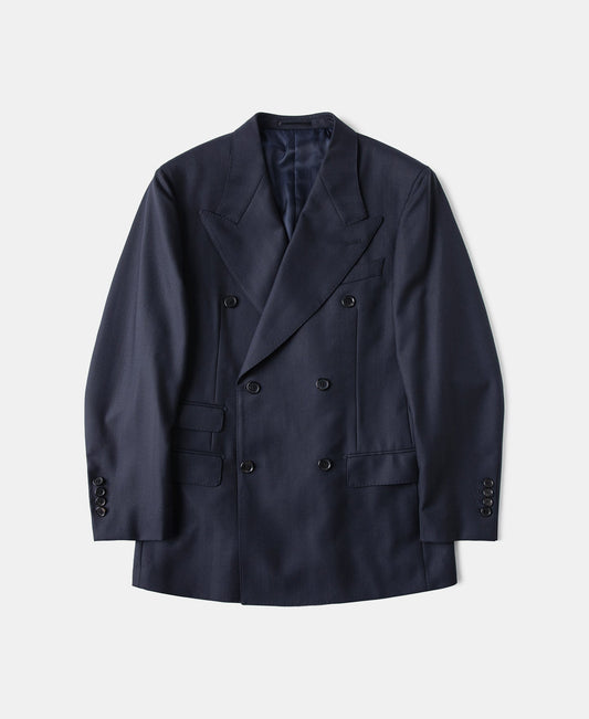 Herringbone Double-Breasted Suit Jacket - Navy