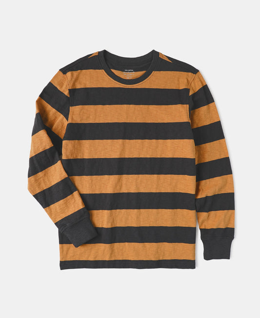 Wide Striped Long Sleeve T-Shirt - Black/Orange