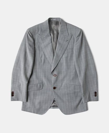 Gray Striped Wool-Blend Suit Jacket - Single-Breasted Peak Lapel