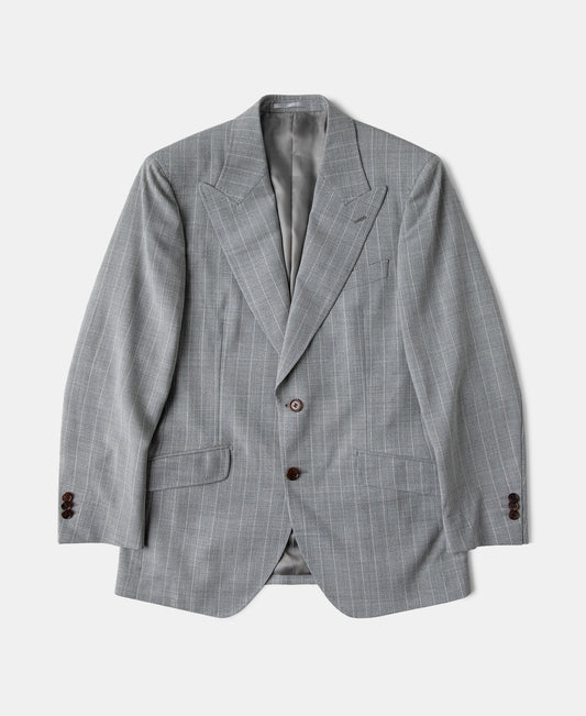 Gray Striped Wool-Blend Suit Jacket - Single-Breasted Peak Lapel