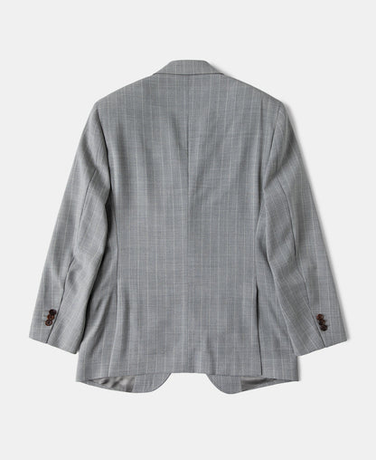 Gray Striped Wool-Blend Suit Jacket - Single-Breasted Peak Lapel
