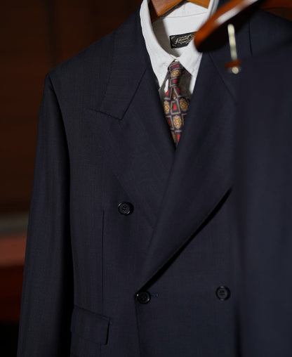 Herringbone Double-Breasted Suit Jacket - Navy
