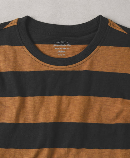 Wide Striped Long Sleeve T-Shirt - Black/Orange