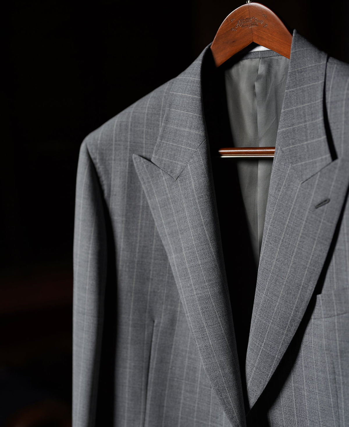 Gray Striped Wool-Blend Suit Jacket - Single-Breasted Peak Lapel