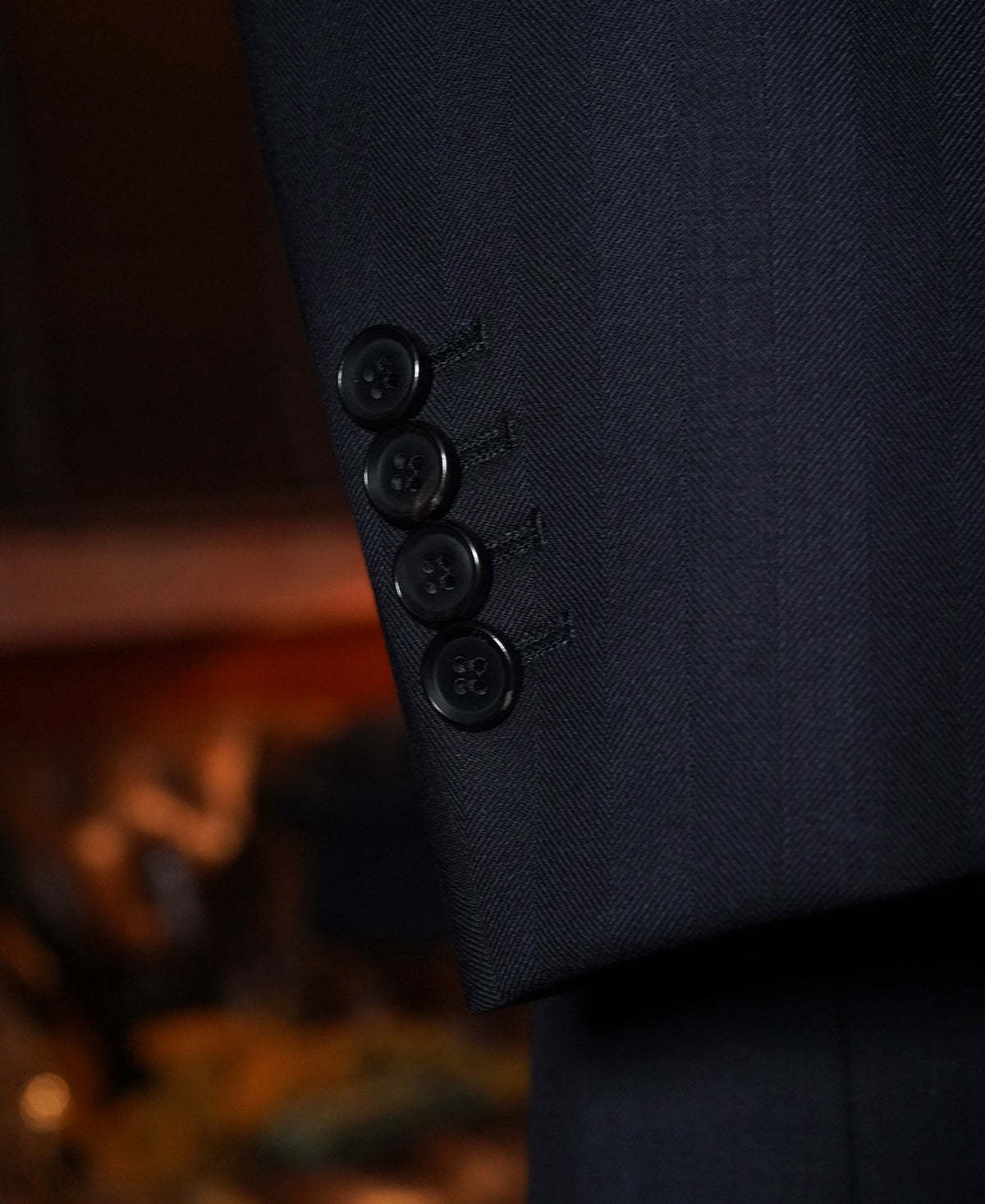 Herringbone Double-Breasted Suit Jacket - Navy