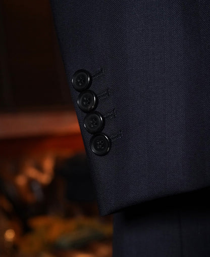 Herringbone Double-Breasted Suit Jacket - Navy
