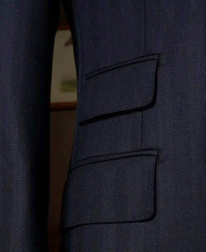 Herringbone Double-Breasted Suit Jacket - Navy