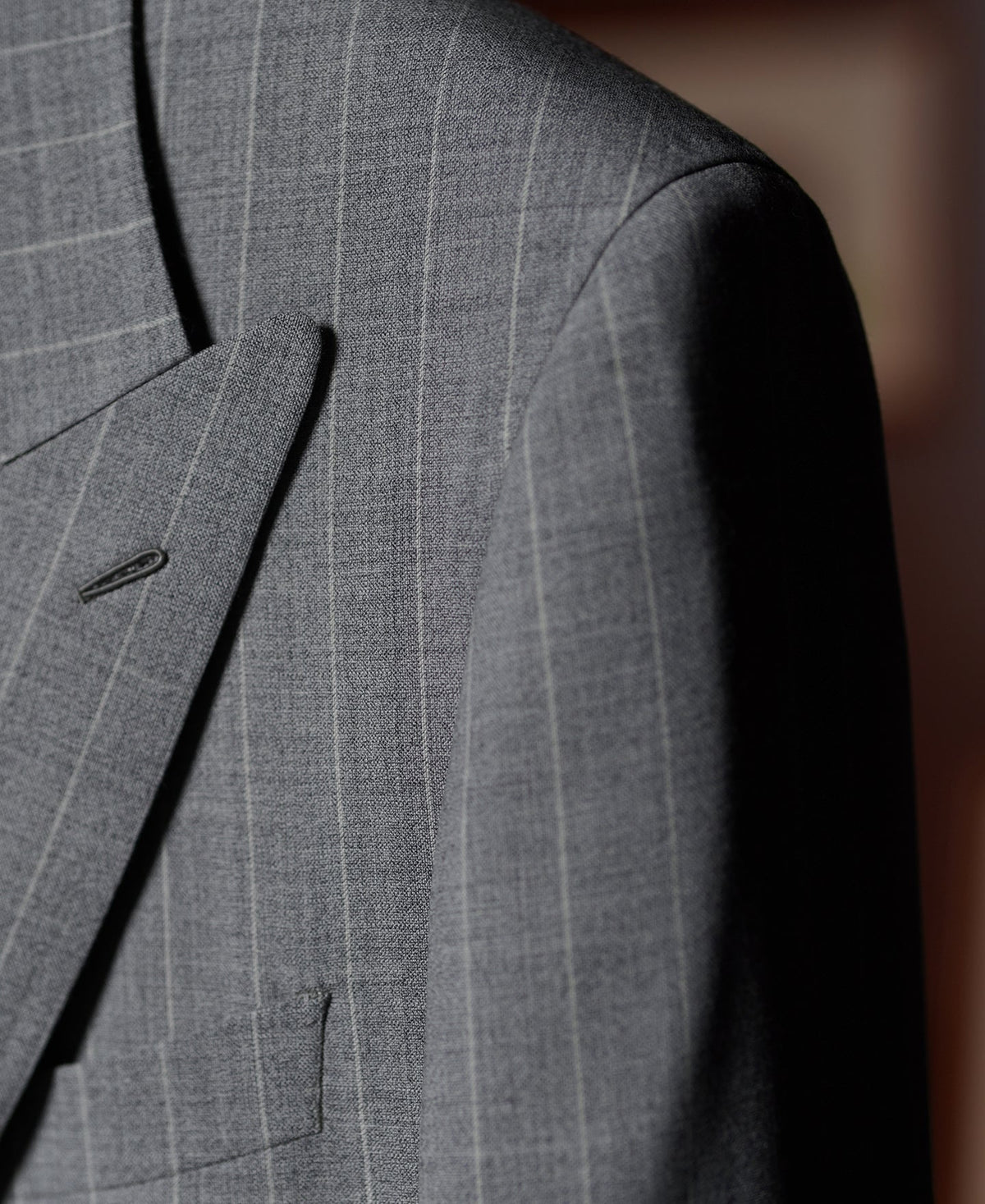 Gray Striped Wool-Blend Suit Jacket - Single-Breasted Peak Lapel