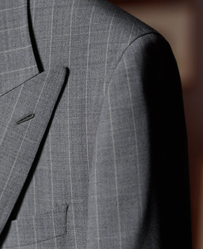 Gray Striped Wool-Blend Suit Jacket - Single-Breasted Peak Lapel