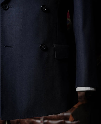 Herringbone Double-Breasted Suit Jacket - Navy