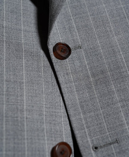 Gray Striped Wool-Blend Suit Jacket - Single-Breasted Peak Lapel