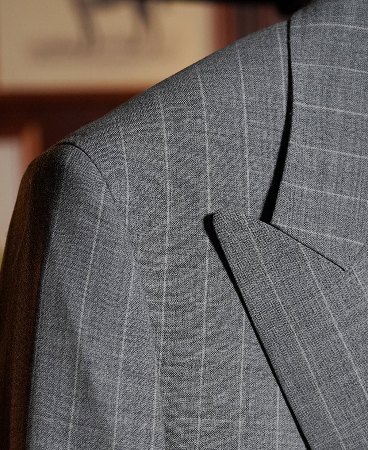 Gray Striped Wool-Blend Suit Jacket - Single-Breasted Peak Lapel