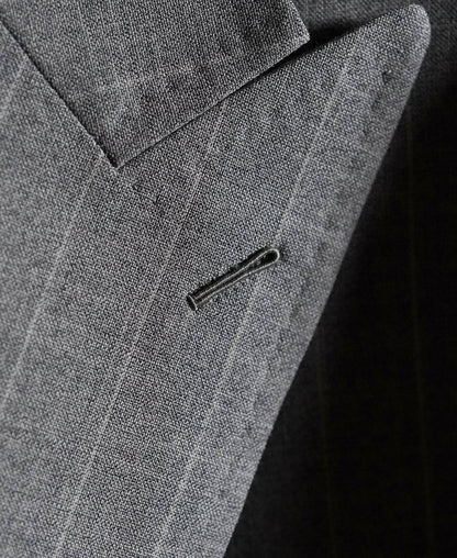 Gray Striped Wool-Blend Suit Jacket - Single-Breasted Peak Lapel