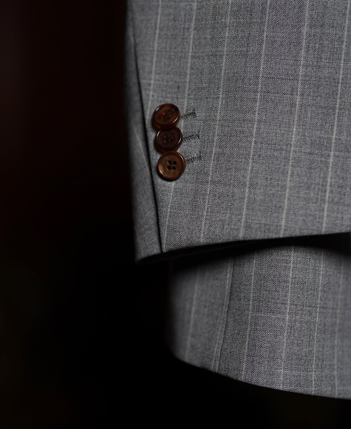 Gray Striped Wool-Blend Suit Jacket - Single-Breasted Peak Lapel