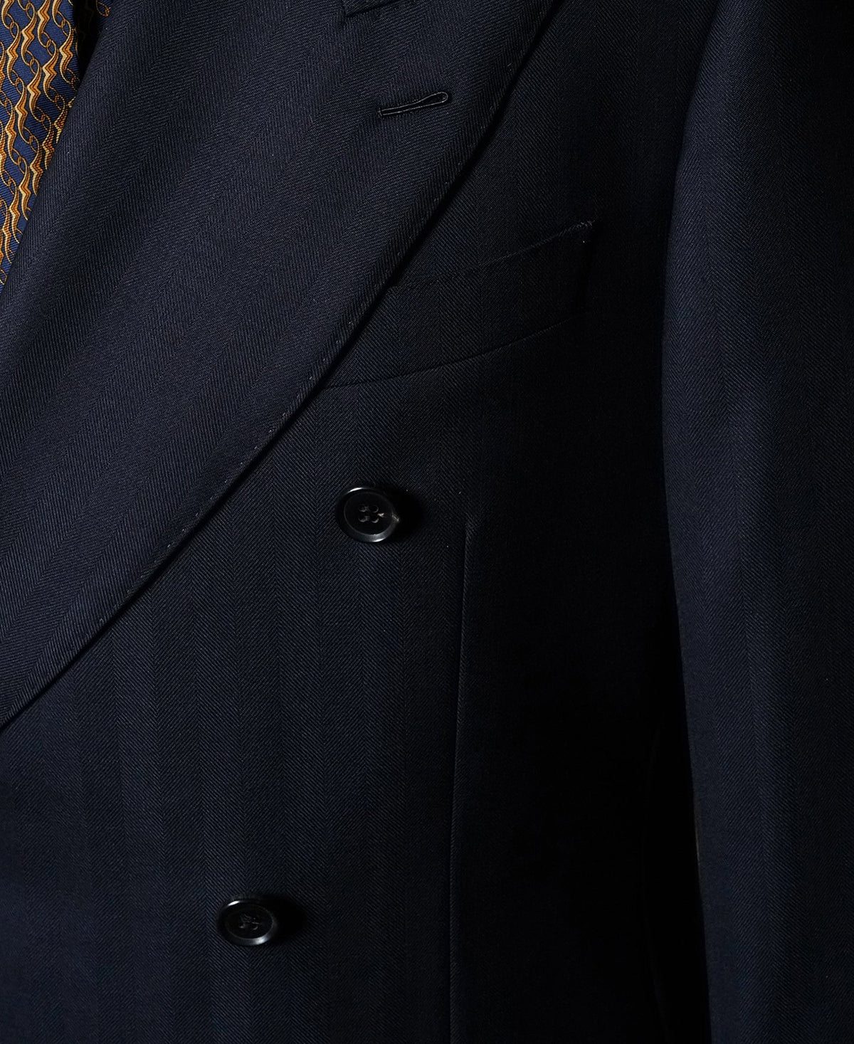 Herringbone Double-Breasted Suit Jacket - Navy