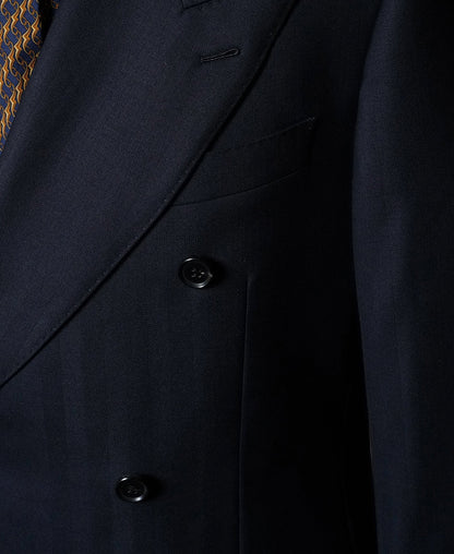 Herringbone Double-Breasted Suit Jacket - Navy