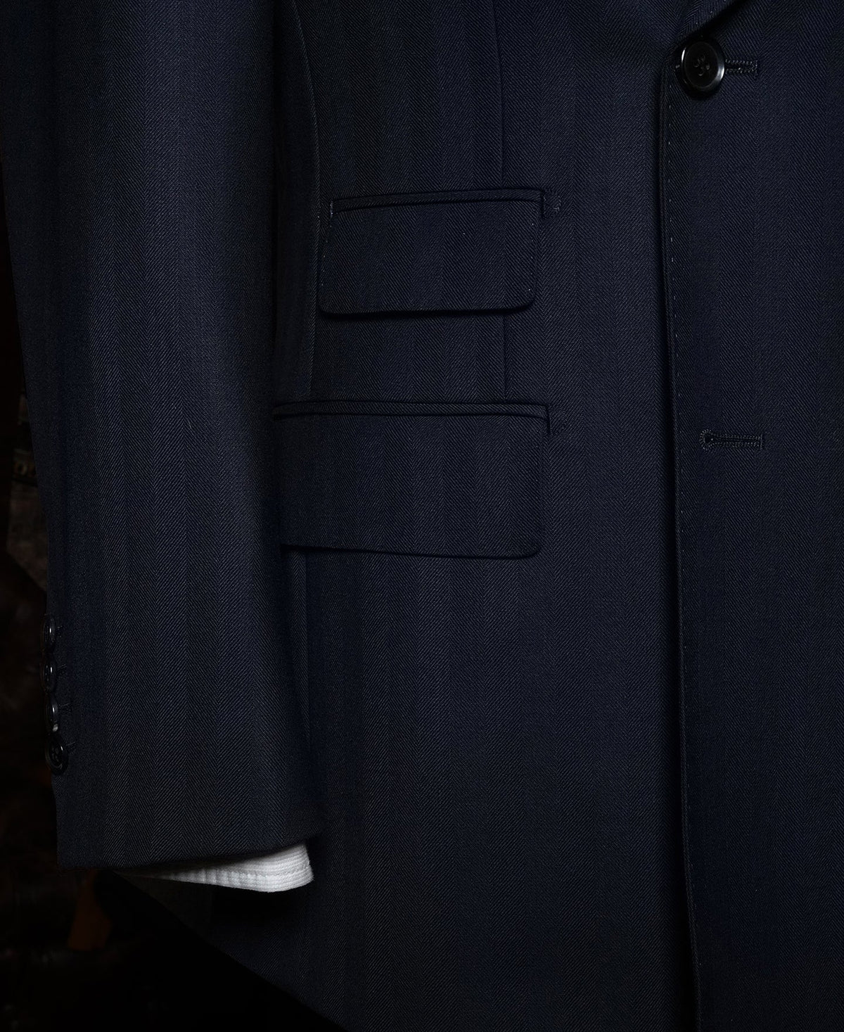 Herringbone Double-Breasted Suit Jacket - Navy
