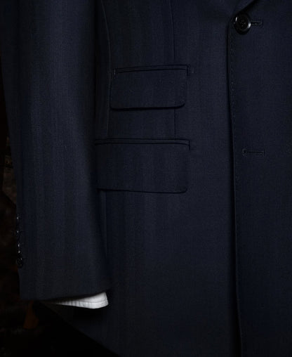 Herringbone Double-Breasted Suit Jacket - Navy