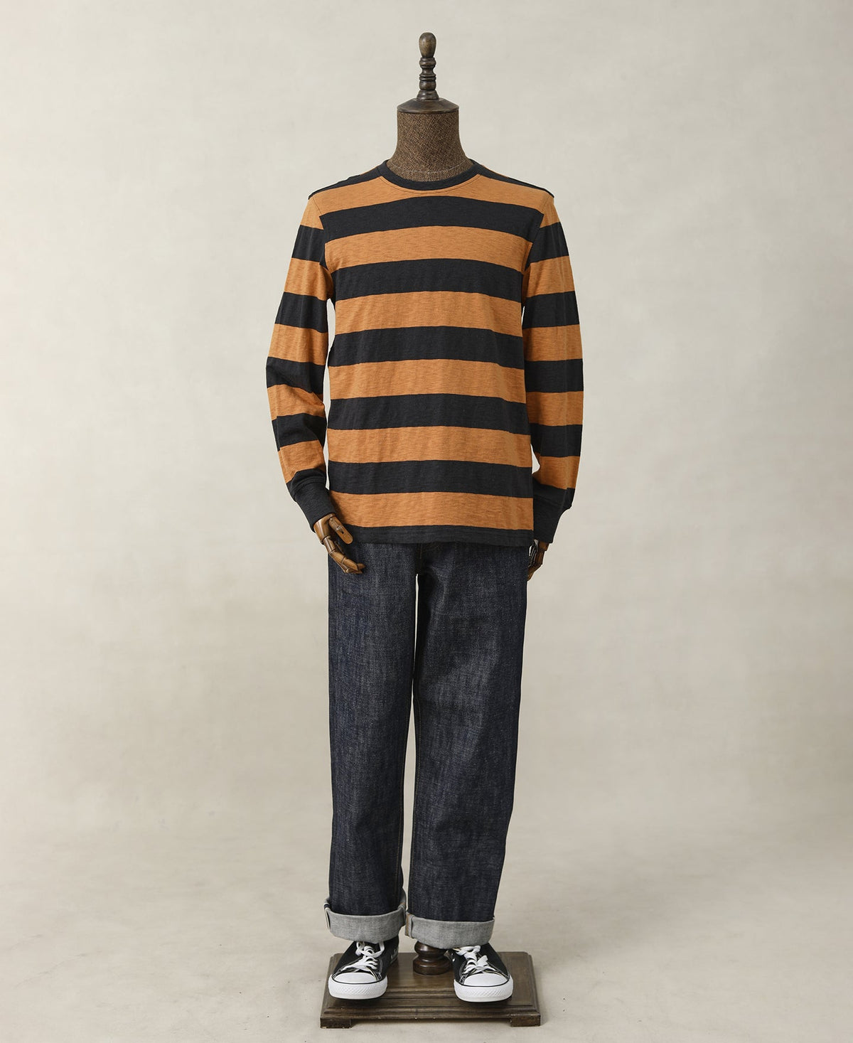 Wide Striped Long Sleeve T-Shirt - Black/Orange