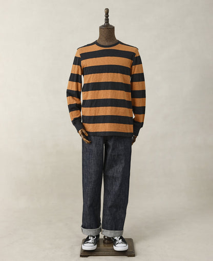 Wide Striped Long Sleeve T-Shirt - Black/Orange