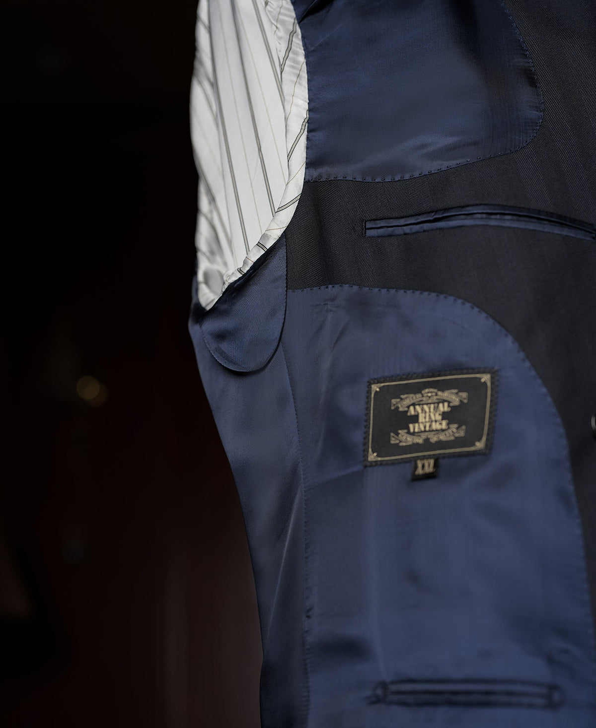 Herringbone Double-Breasted Suit Jacket - Navy