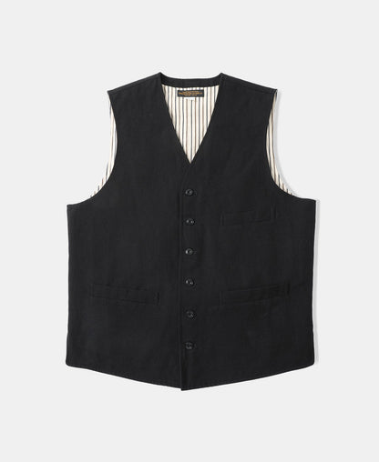 Textured Linen-Cotton Blend Vest - Black